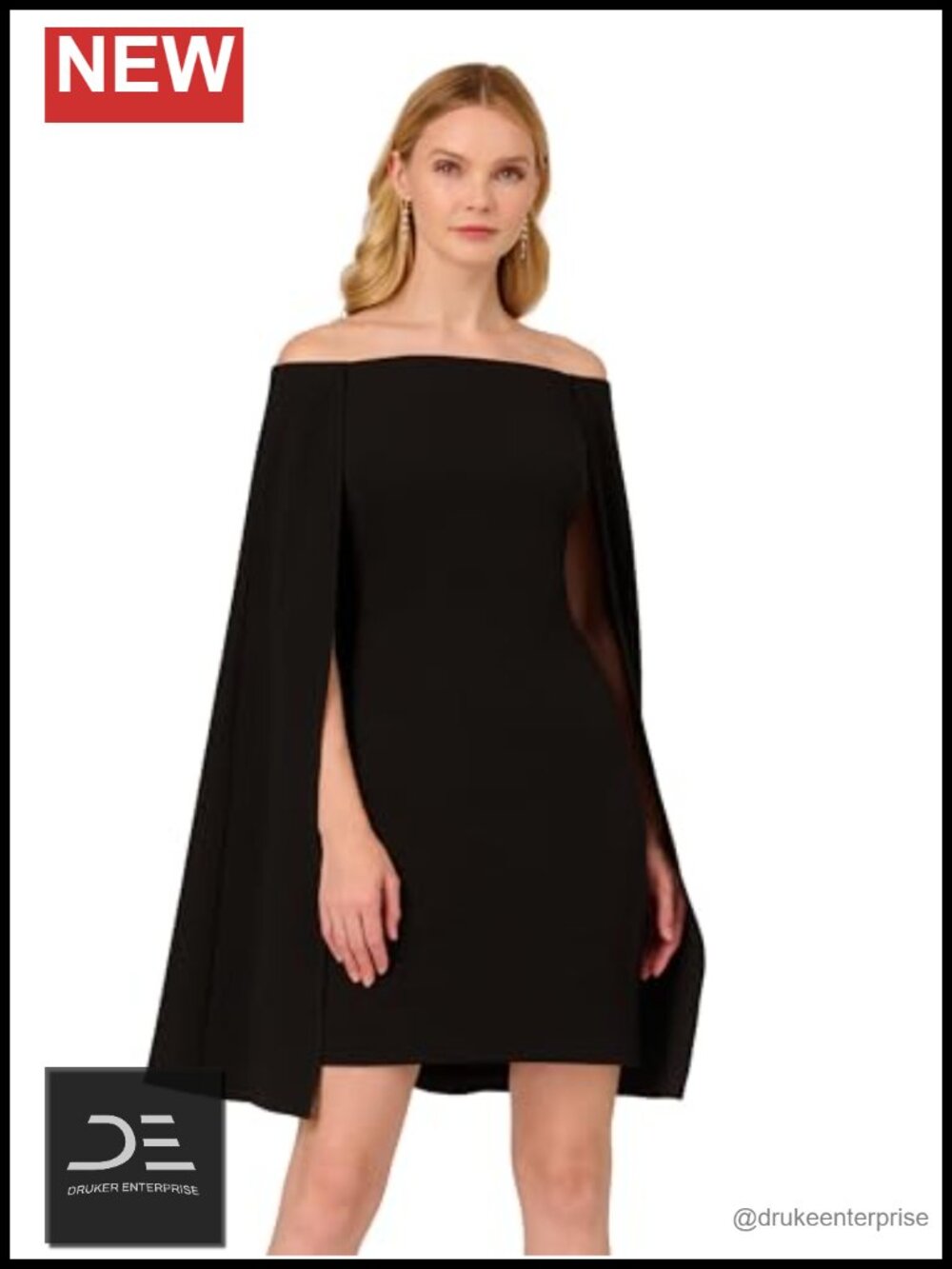 Off Shoulder Cape Dress Sheath Stretch Crepe Formal